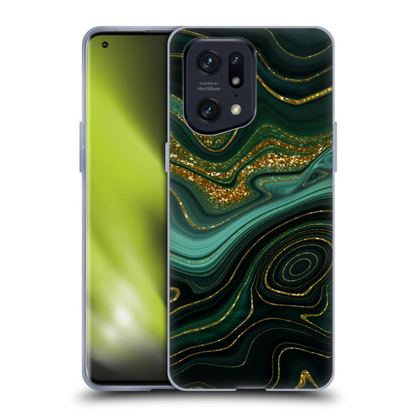 UtArt Malachite Emerald Gilded Teal Soft Gel Case for OPPO Find X5 Pro