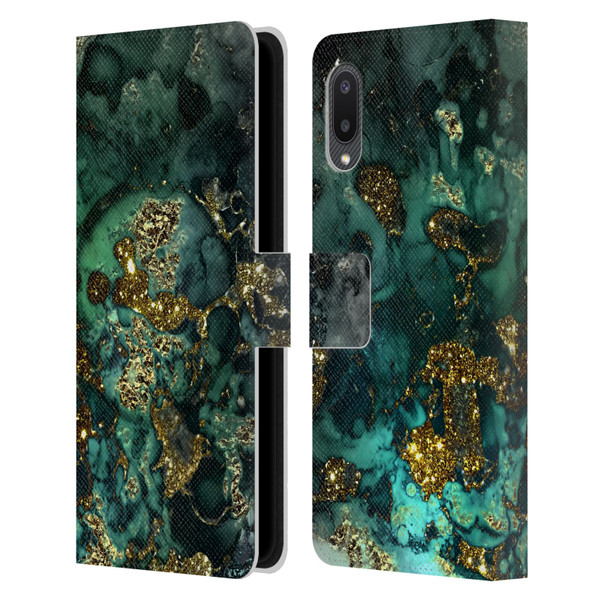 UtArt Malachite Emerald Gold And Seafoam Green Leather Book Wallet Case Cover For Samsung Galaxy A02/M02 (2021)