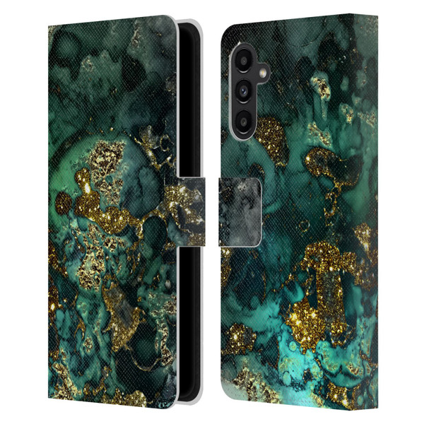 UtArt Malachite Emerald Gold And Seafoam Green Leather Book Wallet Case Cover For Samsung Galaxy A13 5G (2021)