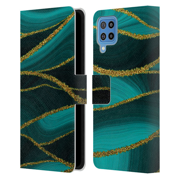 UtArt Malachite Emerald Turquoise Shimmers Leather Book Wallet Case Cover For Samsung Galaxy F22 (2021)