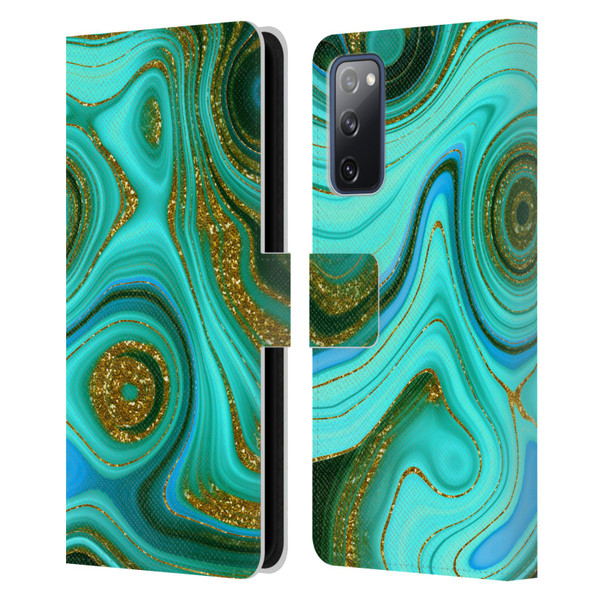 UtArt Malachite Emerald Liquid Gem Leather Book Wallet Case Cover For Samsung Galaxy S20 FE / 5G