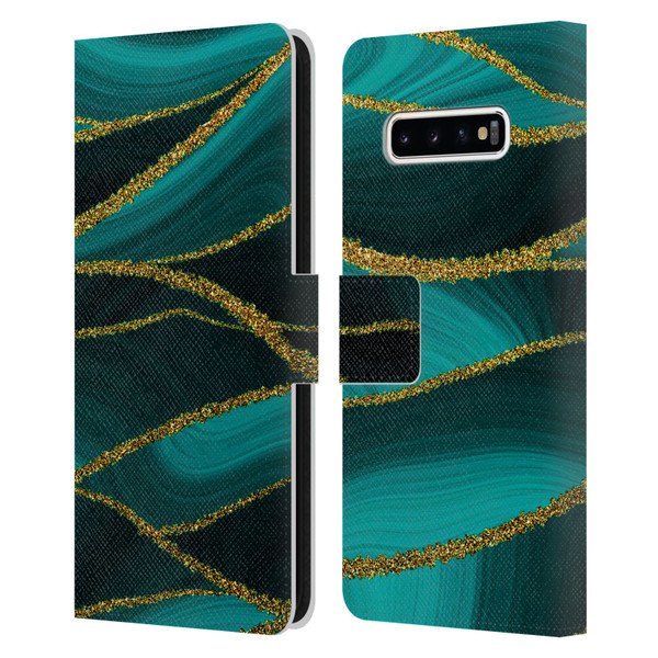 UtArt Malachite Emerald Turquoise Shimmers Leather Book Wallet Case Cover For Samsung Galaxy S10+ / S10 Plus