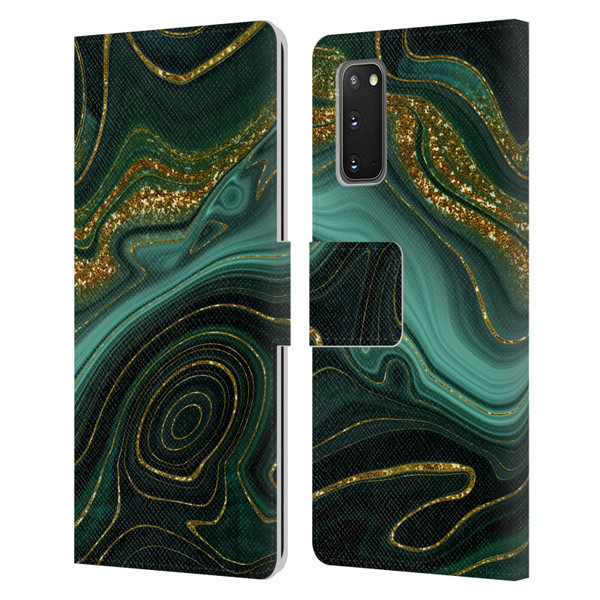 UtArt Malachite Emerald Gilded Teal Leather Book Wallet Case Cover For Samsung Galaxy S20 / S20 5G