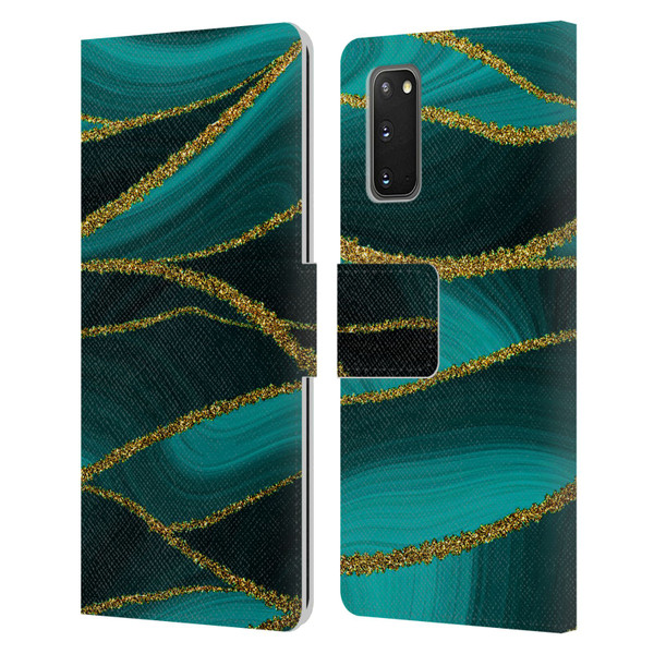 UtArt Malachite Emerald Turquoise Shimmers Leather Book Wallet Case Cover For Samsung Galaxy S20 / S20 5G