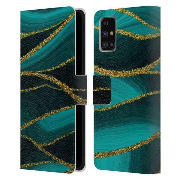 UtArt Malachite Emerald Turquoise Shimmers Leather Book Wallet Case Cover For Samsung Galaxy M31s (2020)