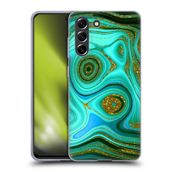 UtArt Malachite Emerald Liquid Gem Soft Gel Case for Samsung Galaxy S21 FE 5G