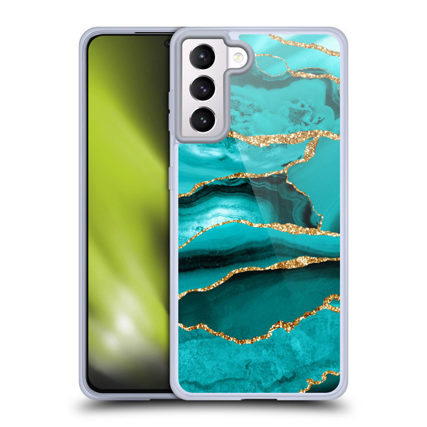 UtArt Malachite Emerald Aquamarine Gold Waves Soft Gel Case for Samsung Galaxy S21+ 5G