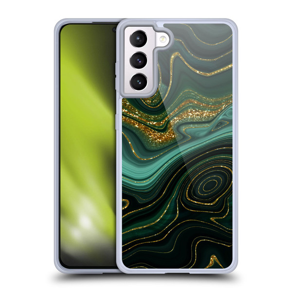 UtArt Malachite Emerald Gilded Teal Soft Gel Case for Samsung Galaxy S21+ 5G