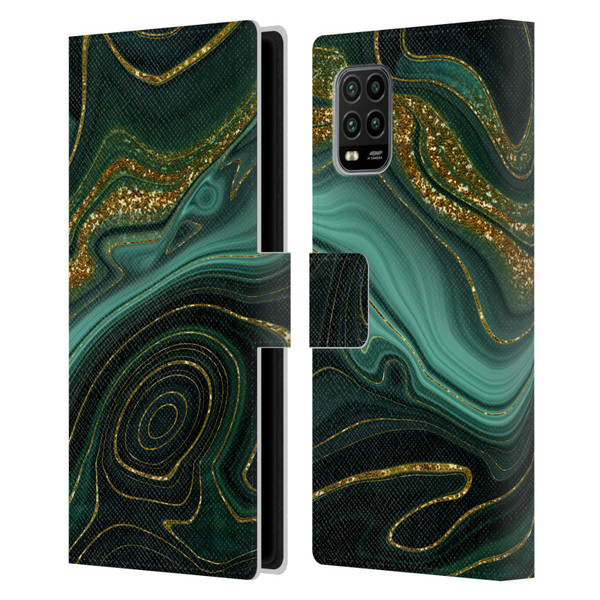 UtArt Malachite Emerald Gilded Teal Leather Book Wallet Case Cover For Xiaomi Mi 10 Lite 5G