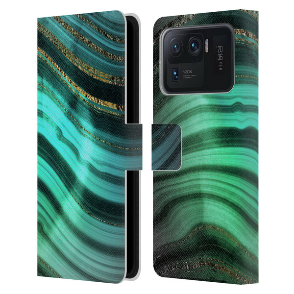 UtArt Malachite Emerald Glitter Gradient Leather Book Wallet Case Cover For Xiaomi Mi 11 Ultra