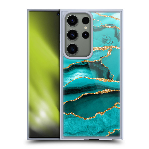 UtArt Malachite Emerald Aquamarine Gold Waves Soft Gel Case for Samsung Galaxy S23 Ultra 5G