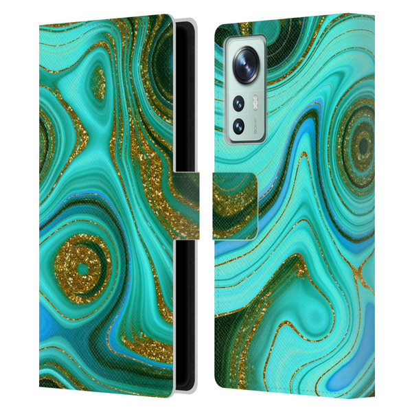 UtArt Malachite Emerald Liquid Gem Leather Book Wallet Case Cover For Xiaomi 12