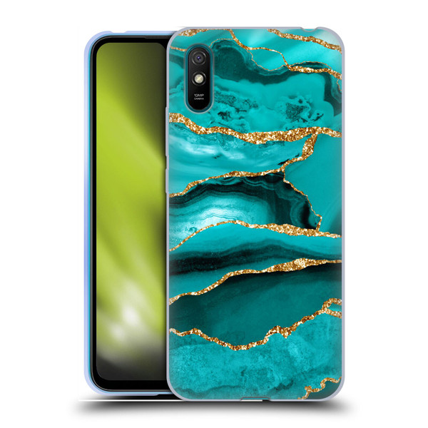 UtArt Malachite Emerald Aquamarine Gold Waves Soft Gel Case for Xiaomi Redmi 9A / Redmi 9AT