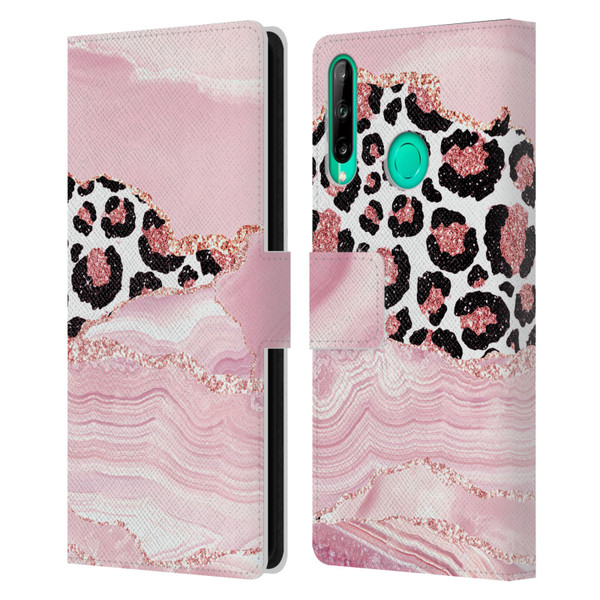 UtArt Wild Cat Marble Pink Glitter Leather Book Wallet Case Cover For Huawei P40 lite E