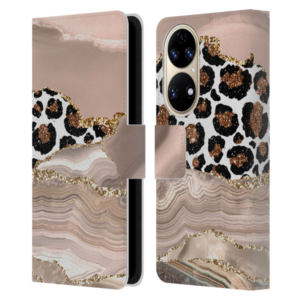 UtArt Wild Cat Marble Cheetah Waves Leather Book Wallet Case Cover For Huawei P50