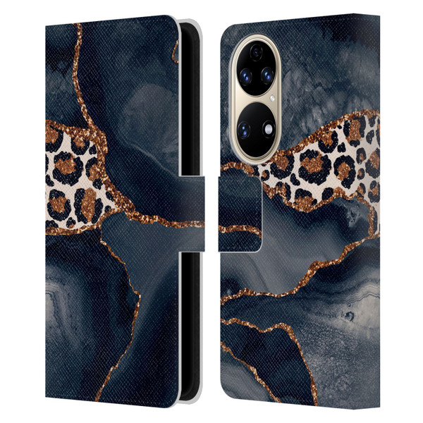 UtArt Wild Cat Marble Leopard Leather Book Wallet Case Cover For Huawei P50