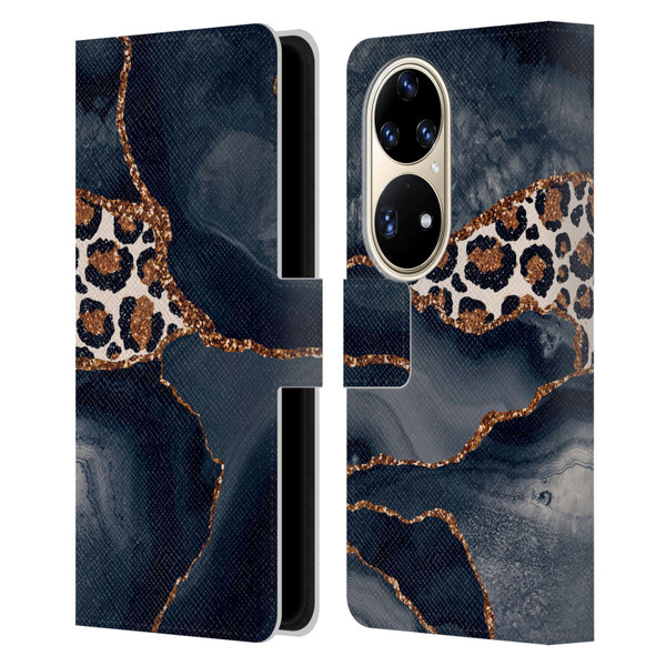 UtArt Wild Cat Marble Leopard Leather Book Wallet Case Cover For Huawei P50 Pro
