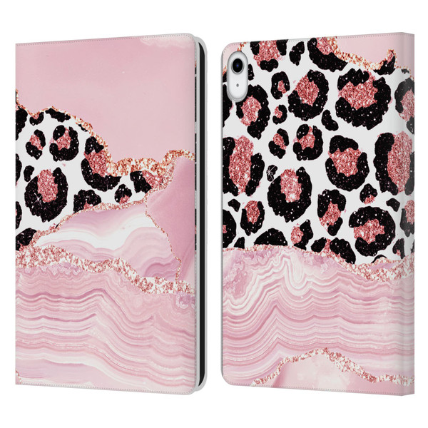 UtArt Wild Cat Marble Pink Glitter Leather Book Wallet Case Cover For Apple iPad 10.9 (2022)