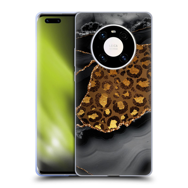 UtArt Wild Cat Marble Dark Gilded Leopard Soft Gel Case for Huawei Mate 40 Pro 5G