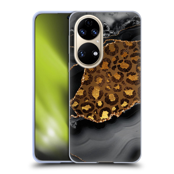UtArt Wild Cat Marble Dark Gilded Leopard Soft Gel Case for Huawei P50