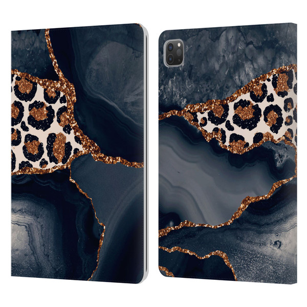 UtArt Wild Cat Marble Leopard Leather Book Wallet Case Cover For Apple iPad Pro 11 2020 / 2021 / 2022