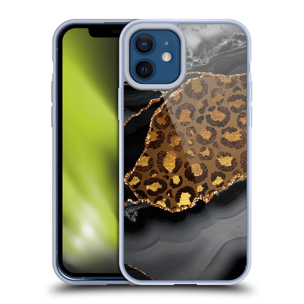 UtArt Wild Cat Marble Dark Gilded Leopard Soft Gel Case for Apple iPhone 12 / iPhone 12 Pro