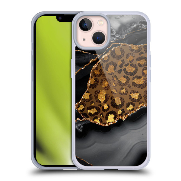 UtArt Wild Cat Marble Dark Gilded Leopard Soft Gel Case for Apple iPhone 13