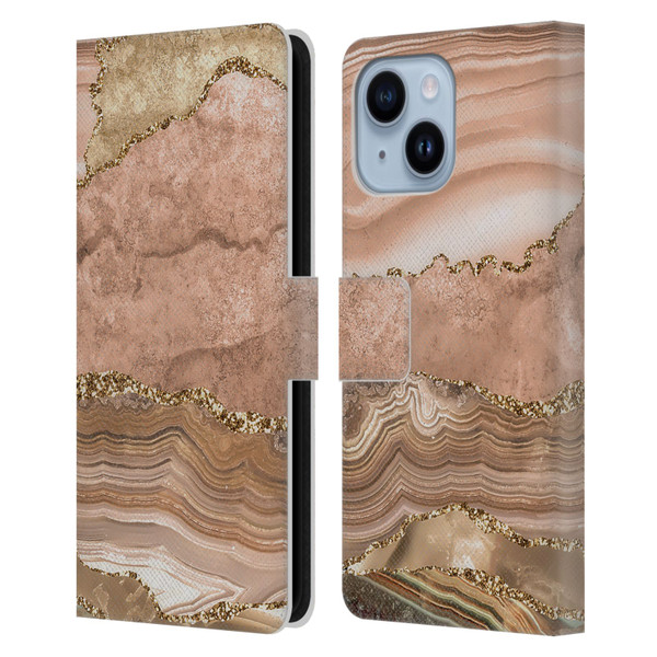 UtArt Wild Cat Marble Beige Gold Leather Book Wallet Case Cover For Apple iPhone 14 Plus