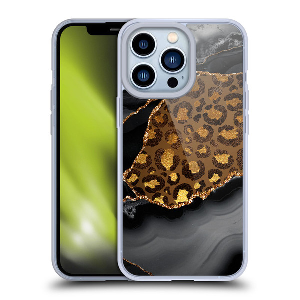 UtArt Wild Cat Marble Dark Gilded Leopard Soft Gel Case for Apple iPhone 13 Pro