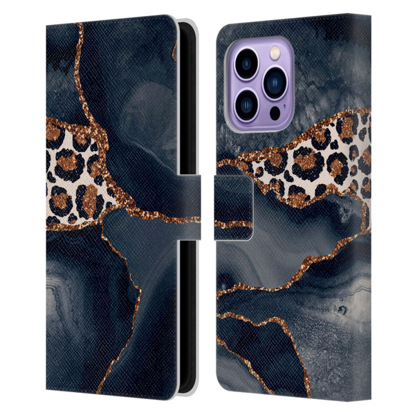 UtArt Wild Cat Marble Leopard Leather Book Wallet Case Cover For Apple iPhone 14 Pro Max