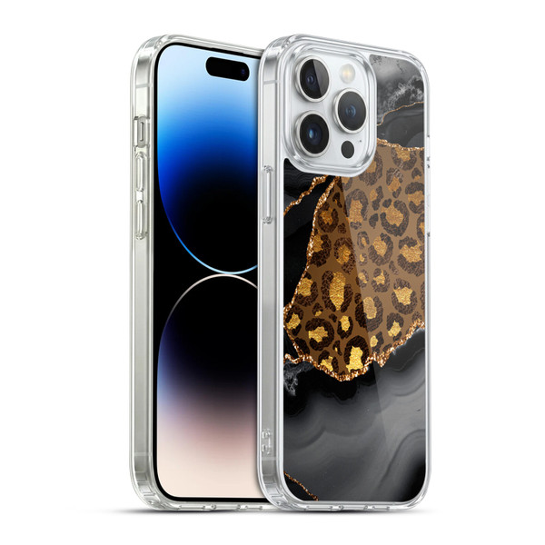 UtArt Wild Cat Marble Dark Gilded Leopard Soft Gel Case for Apple iPhone 14 Pro Max & MagSafe