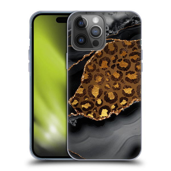 UtArt Wild Cat Marble Dark Gilded Leopard Soft Gel Case for Apple iPhone 14 Pro Max