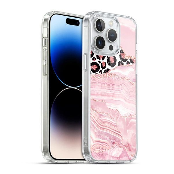 UtArt Wild Cat Marble Pink Glitter Soft Gel Case for Apple iPhone 14 Pro Max & MagSafe