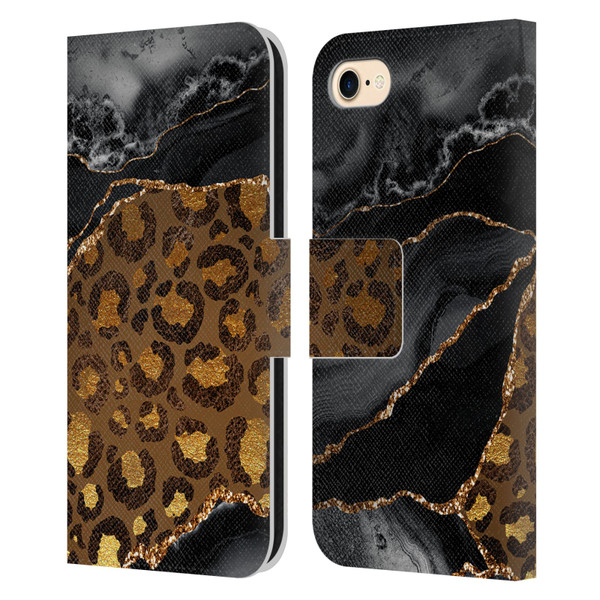 UtArt Wild Cat Marble Dark Gilded Leopard Leather Book Wallet Case Cover For Apple iPhone 7 / 8 / SE 2020 & 2022