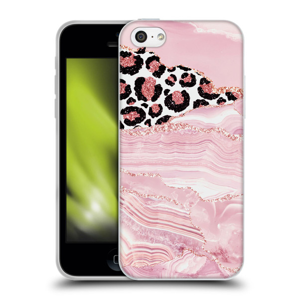 UtArt Wild Cat Marble Pink Glitter Soft Gel Case for Apple iPhone 5c