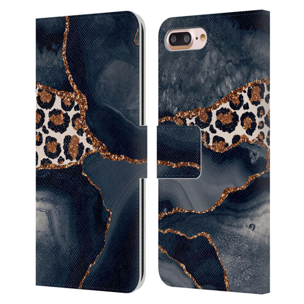 UtArt Wild Cat Marble Leopard Leather Book Wallet Case Cover For Apple iPhone 7 Plus / iPhone 8 Plus