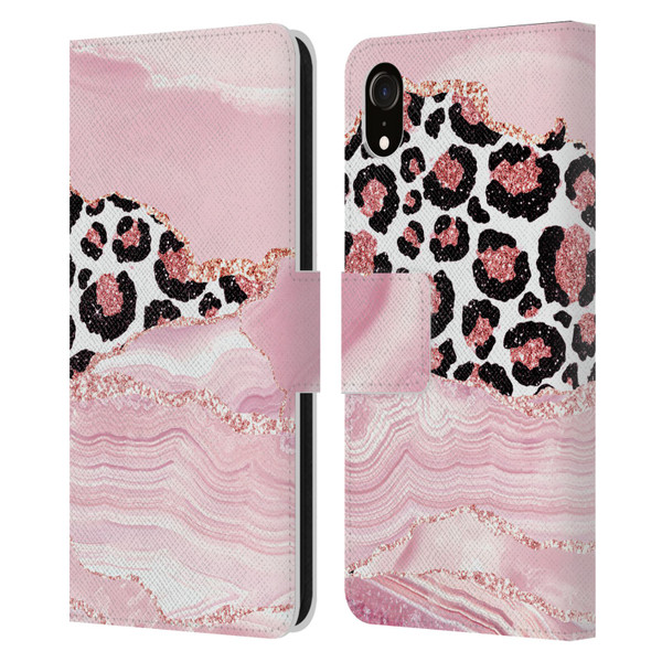 UtArt Wild Cat Marble Pink Glitter Leather Book Wallet Case Cover For Apple iPhone XR