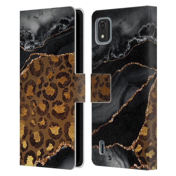 UtArt Wild Cat Marble Dark Gilded Leopard Leather Book Wallet Case Cover For Nokia C2 2nd Edition