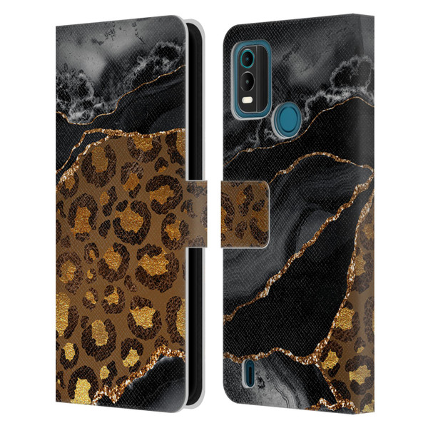 UtArt Wild Cat Marble Dark Gilded Leopard Leather Book Wallet Case Cover For Nokia G11 Plus