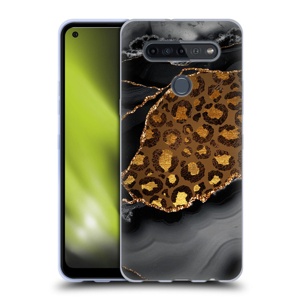 UtArt Wild Cat Marble Dark Gilded Leopard Soft Gel Case for LG K51S