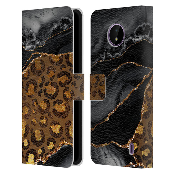 UtArt Wild Cat Marble Dark Gilded Leopard Leather Book Wallet Case Cover For Nokia C10 / C20