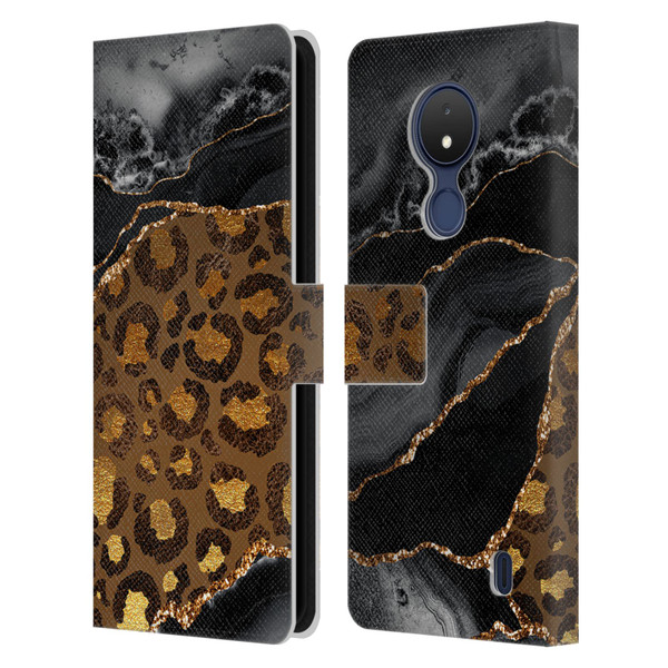 UtArt Wild Cat Marble Dark Gilded Leopard Leather Book Wallet Case Cover For Nokia C21