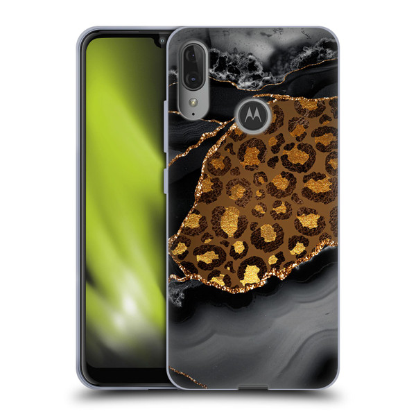 UtArt Wild Cat Marble Dark Gilded Leopard Soft Gel Case for Motorola Moto E6 Plus