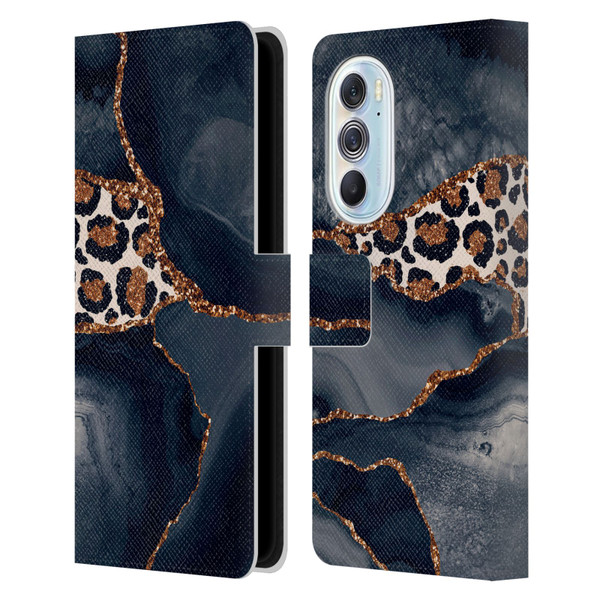 UtArt Wild Cat Marble Leopard Leather Book Wallet Case Cover For Motorola Edge X30