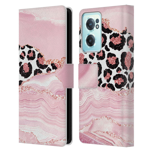 UtArt Wild Cat Marble Pink Glitter Leather Book Wallet Case Cover For OnePlus Nord CE 2 5G