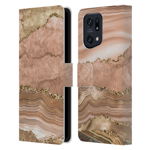UtArt Wild Cat Marble Beige Gold Leather Book Wallet Case Cover For OPPO Find X5 Pro