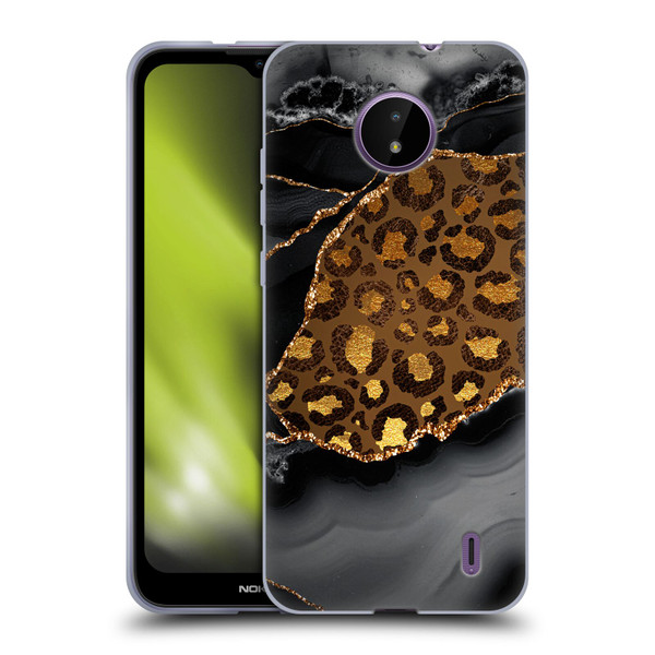 UtArt Wild Cat Marble Dark Gilded Leopard Soft Gel Case for Nokia C10 / C20