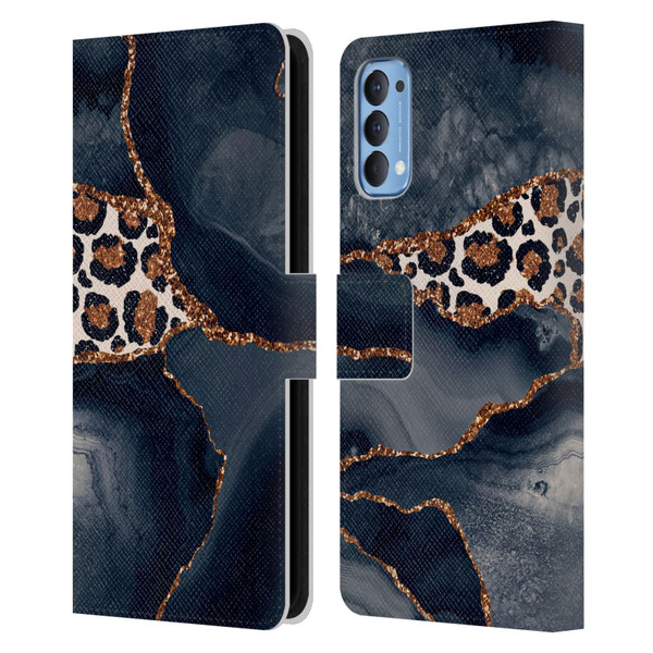UtArt Wild Cat Marble Leopard Leather Book Wallet Case Cover For OPPO Reno 4 5G