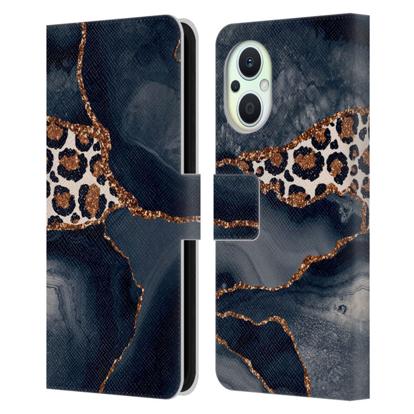 UtArt Wild Cat Marble Leopard Leather Book Wallet Case Cover For OPPO Reno8 Lite