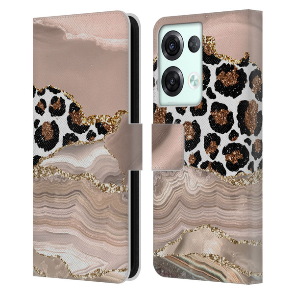 UtArt Wild Cat Marble Cheetah Waves Leather Book Wallet Case Cover For OPPO Reno8 Pro